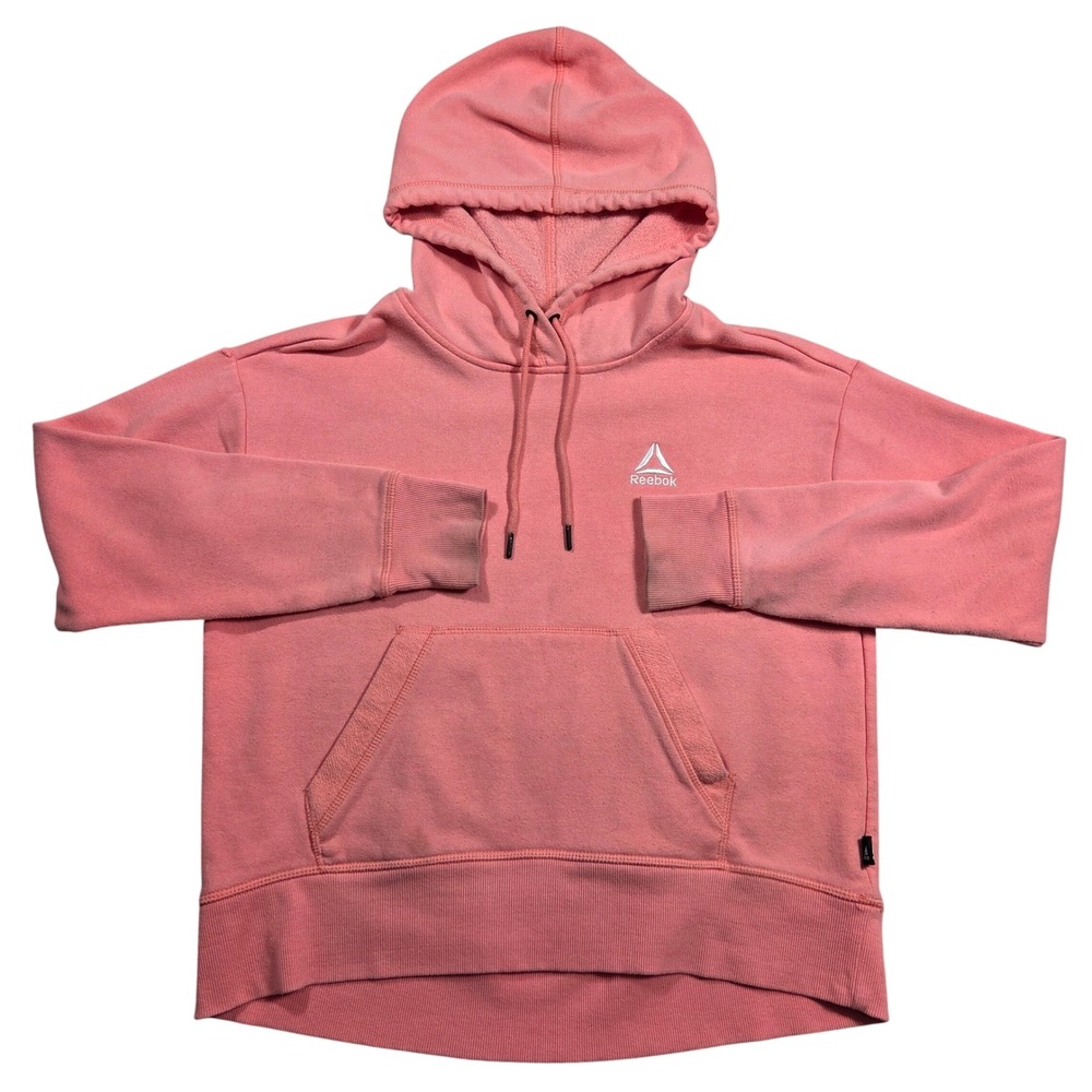 Reebok Women Pink Coral‎ Fleece Hoodie Sweatshirt Small Athleisure Gym Workout